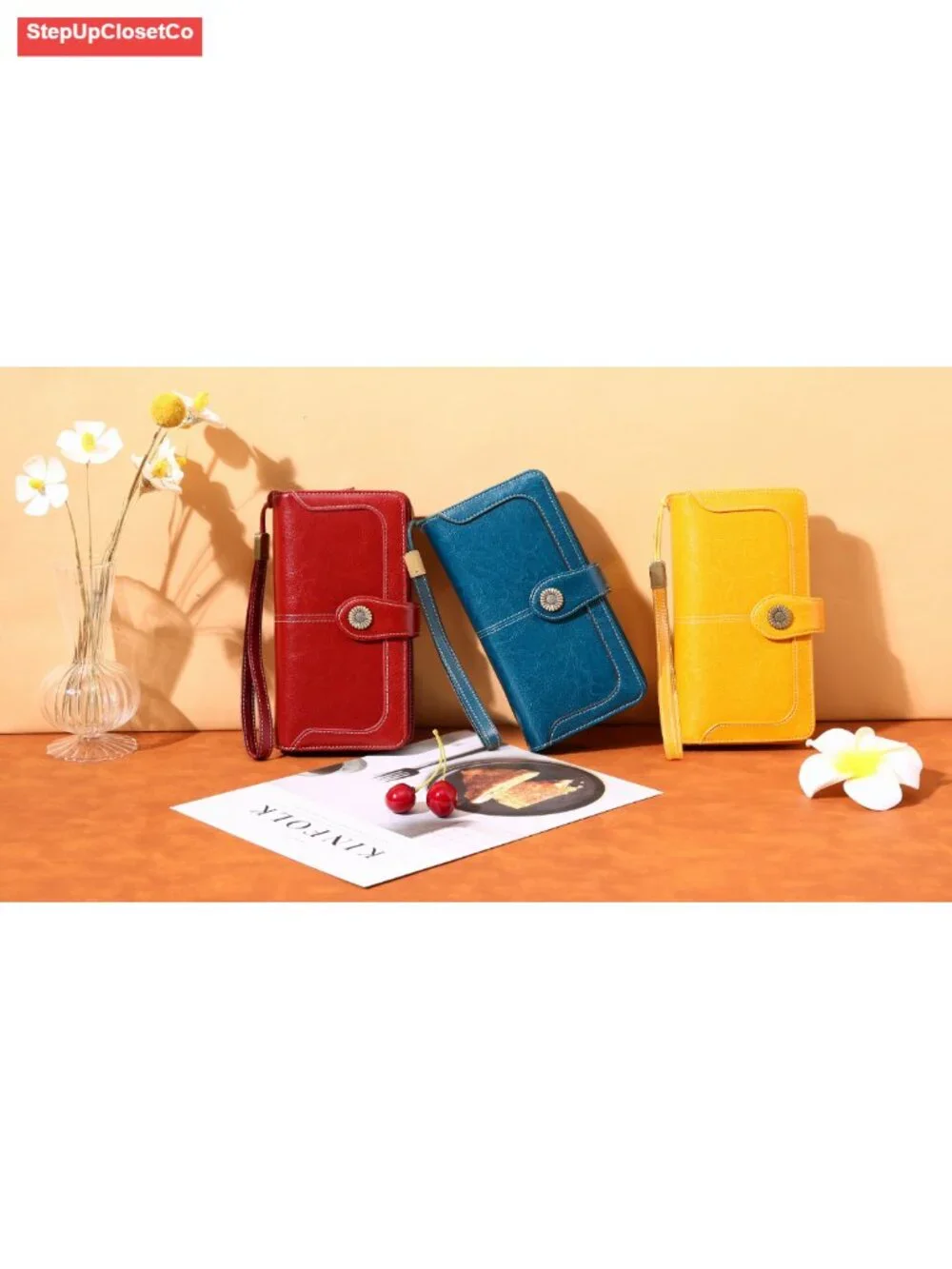 Genuine Leather RFID Blocking Trifold Wristlet Wallet for Women, Large Capacity